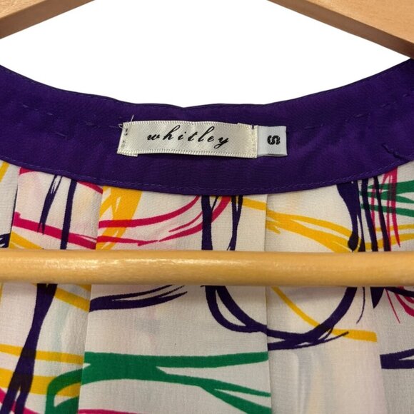 NWT Whitley Silk Top Size S Rainbow Burst Bead Embellishment Cap Sleeves New - Picture 5 of 7